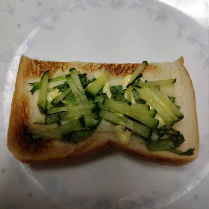 チーズトーストアレンジ レタスきゅうりのせて
